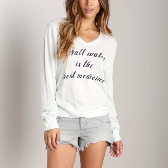 WILDFOX Salt Water is the Best Medicine Baggy Beach V-Neck Long Sleeve Top - Picture 2 of 13